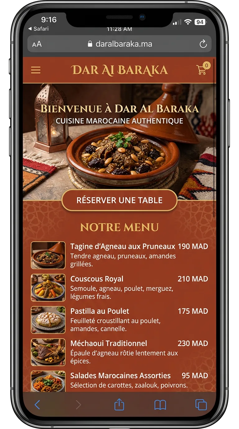 Version mobile — restaurant