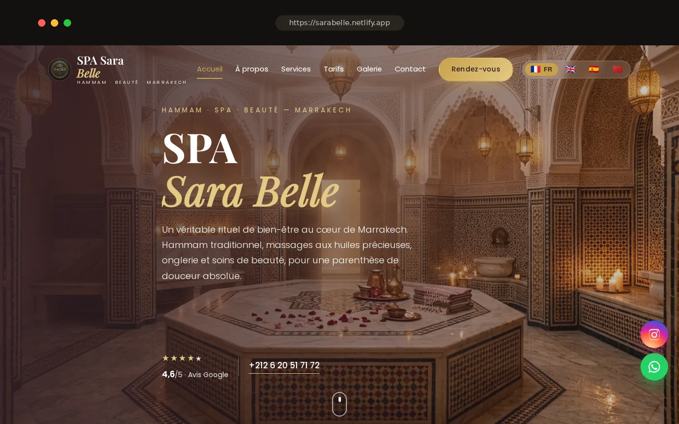 Site réel — SPA Sara Belle