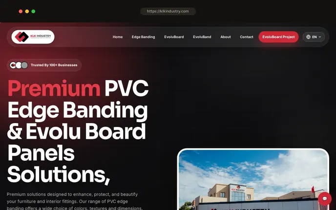 Capture du site — KLK Industry, Vitrine industrielle B2B, fabricant de chants PVC