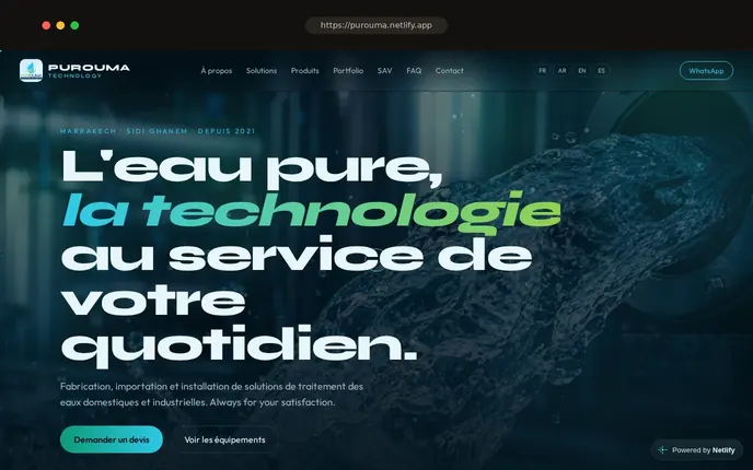 Capture du site — Purouma Technology, Solutions techniques, fabrication et installation